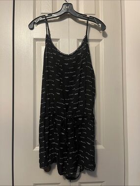 7/$20 Black Spaghetti Strap Romper with White Dash Print